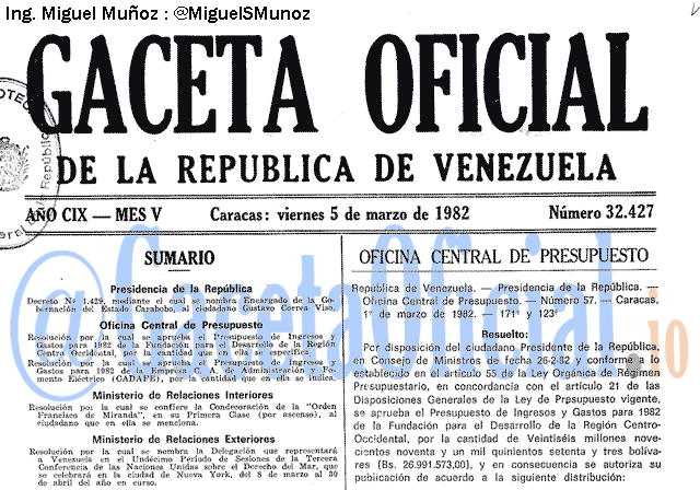 Gaceta Oficial 32427 del 5 Marzo 1982