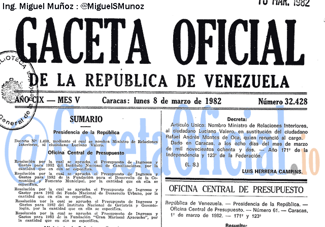Gaceta Oficial 32428 del 8 Marzo 1982