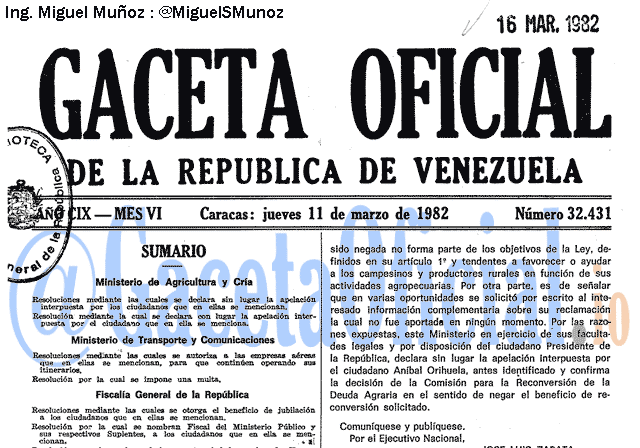 Gaceta Oficial 32431 del 11 Marzo 1982