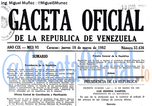 Gaceta Oficial 32436 del 18 Marzo 1982