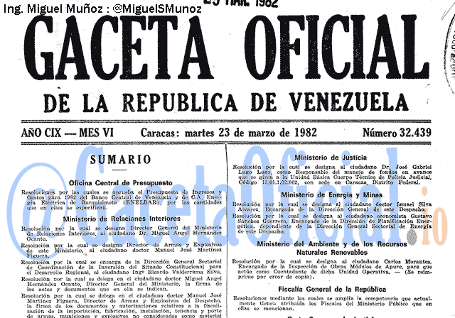 Gaceta Oficial 32439 del 23 Marzo 1982