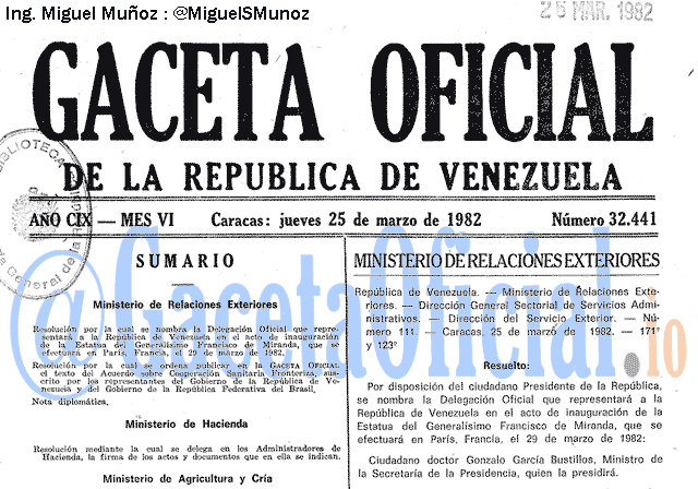 Gaceta Oficial 32441 del 25 Marzo 1982