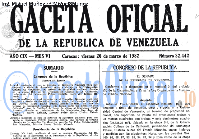 Gaceta Oficial 32442 del 26 Marzo 1982