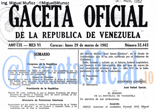 Gaceta Oficial 32443 del 29 Marzo 1982