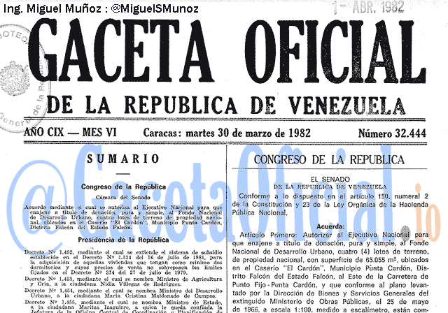 Gaceta Oficial 32444 del 30 Marzo 1982