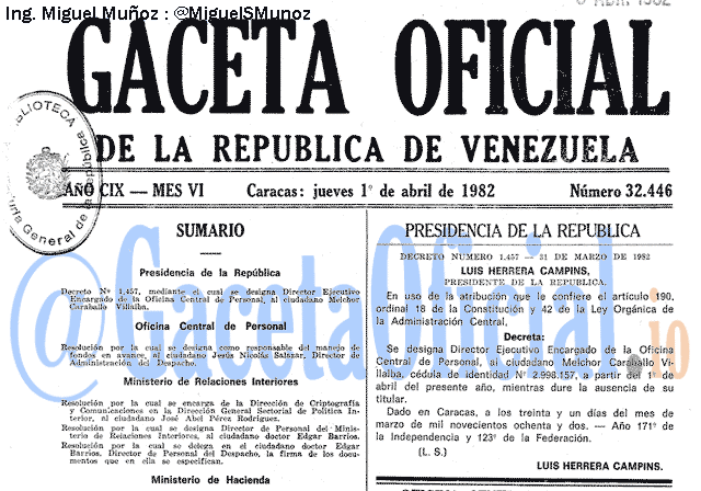 Gaceta Oficial 32446 del 1 Abril 1982