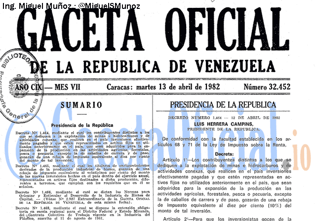 Gaceta Oficial 32452 del 13 Abril 1982