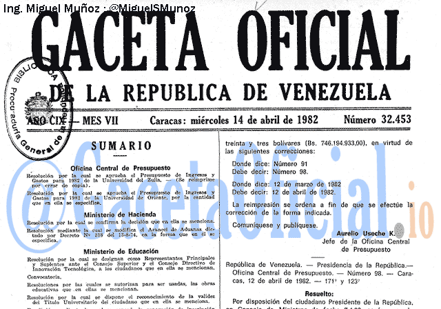 Gaceta Oficial 32453 del 14 Abril 1982