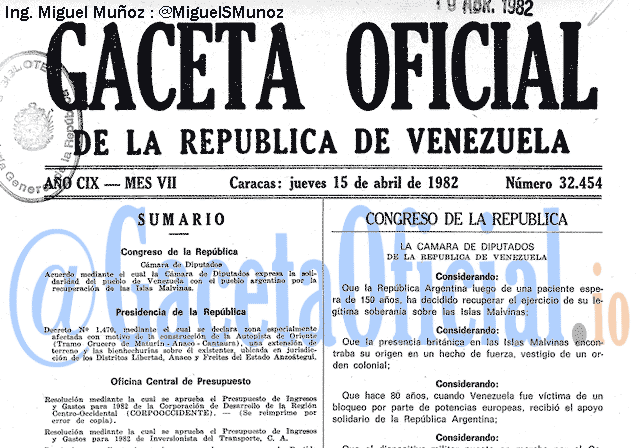 Gaceta Oficial 32454 del 15 Abril 1982