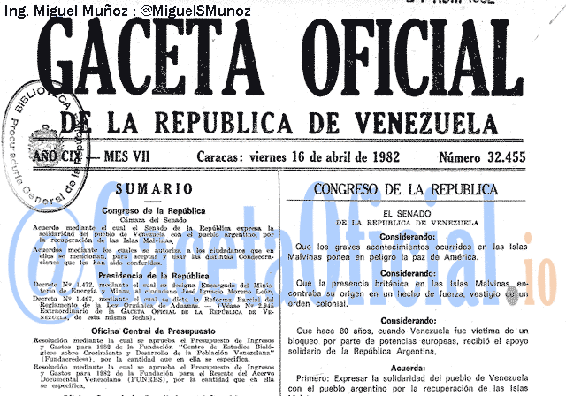 Gaceta Oficial 32455 del 16 Abril 1982