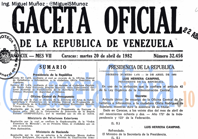 Gaceta Oficial 32456 del 20 Abril 1982