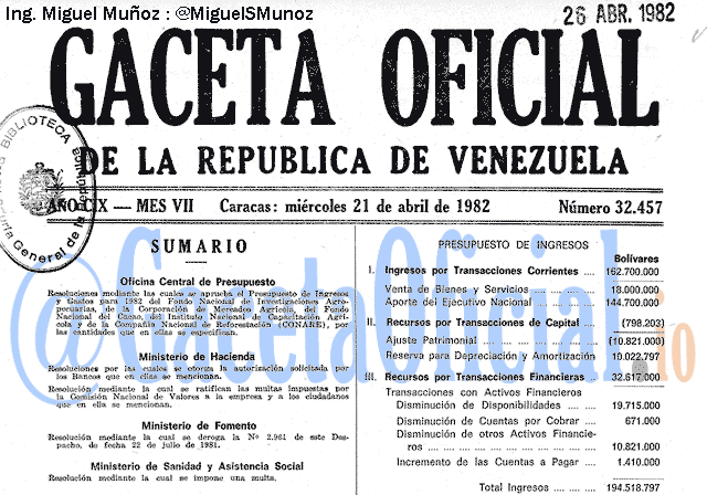 Gaceta Oficial 32457 del 21 Abril 1982