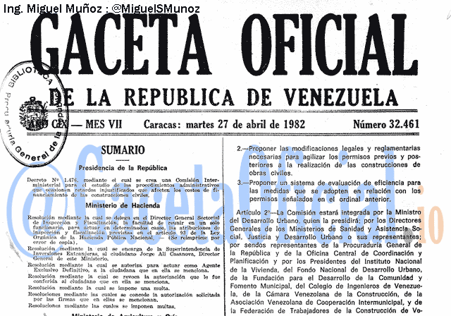 Gaceta Oficial 32461 del 27 Abril 1982