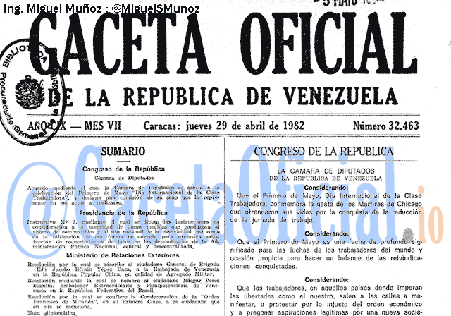 Gaceta Oficial 32463 del 29 Abril 1982