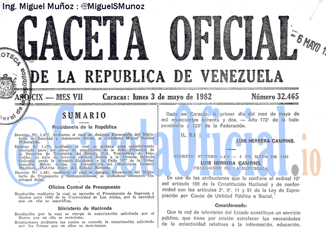 Gaceta Oficial 32465 del 3 Mayo 1982