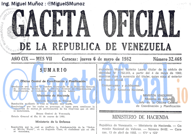 Gaceta Oficial 32468 del 6 Mayo 1982