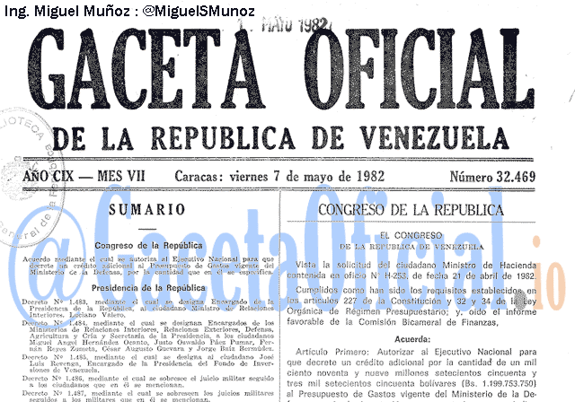 Gaceta Oficial 32469 del 7 Mayo 1982