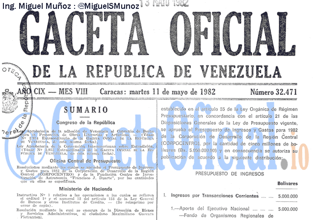 Gaceta Oficial 32471 del 11 Mayo 1982