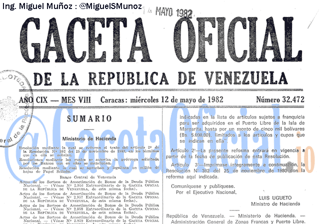 Gaceta Oficial 32472 del 12 Mayo 1982