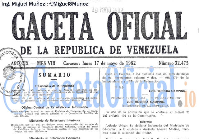 Gaceta Oficial 32475 del 17 Mayo 1982