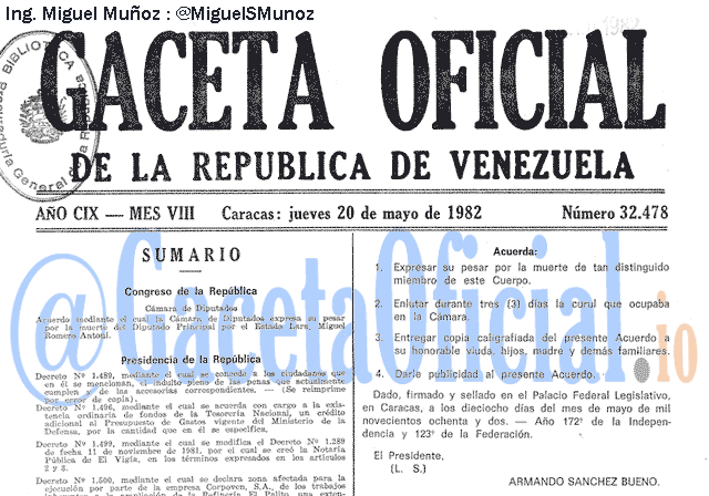 Gaceta Oficial 32478 del 20 Mayo 1982