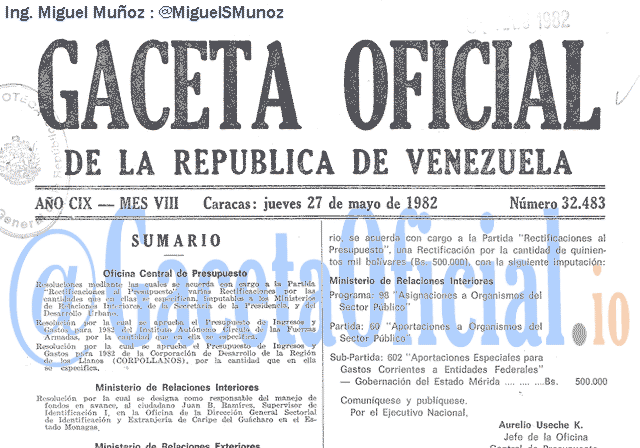 Gaceta Oficial 32483 del 27 Mayo 1982