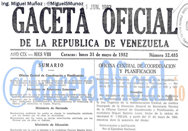 Gaceta Oficial 32485 del 31 Mayo 1982