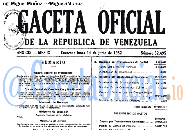 Gaceta Oficial 32495 del 14 Junio 1982