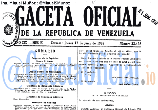 Gaceta Oficial 32498 del 17 Junio 1982