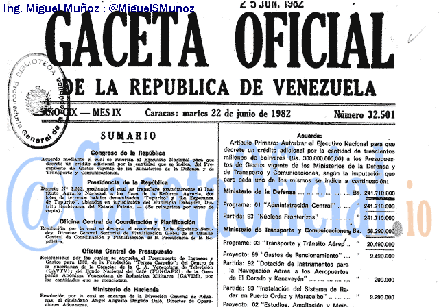 Gaceta Oficial 32501 del 22 Junio 1982