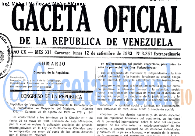 Gaceta Oficial 3251 del 12 Septiembre 1983