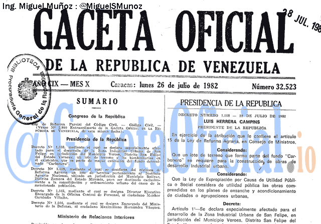Gaceta Oficial 32523 del 26 Julio 1982