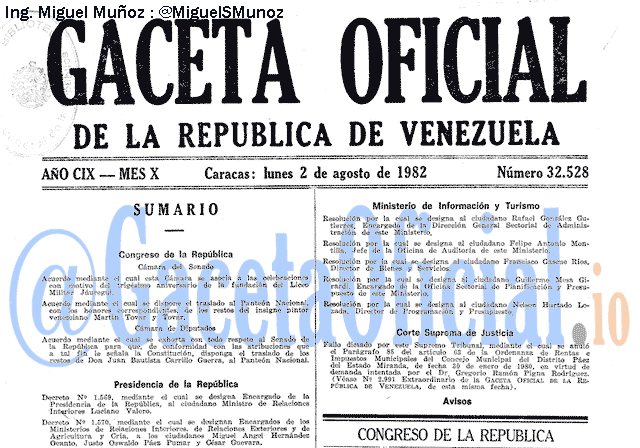 Gaceta Oficial 32528 del 2 Agosto 1982