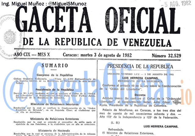 Gaceta Oficial 32529 del 3 Agosto 1982