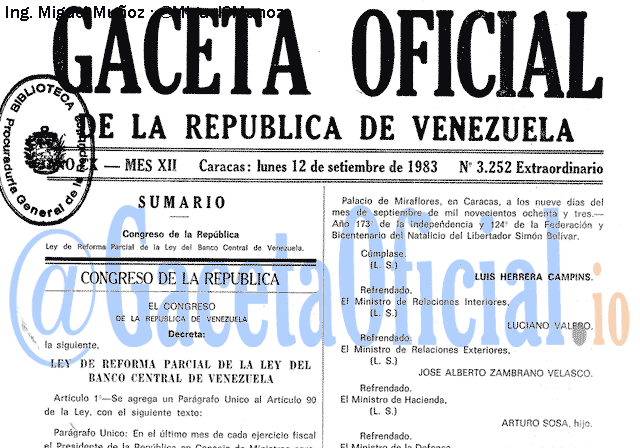 Gaceta Oficial 3252 del 12 Septiembre 1983