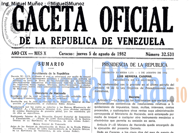 Gaceta Oficial 32531 del 5 Agosto 1982