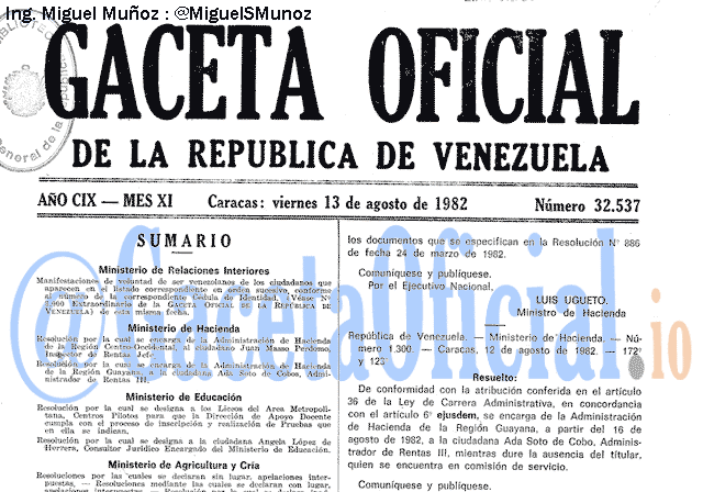 Gaceta Oficial 32537 del 13 Agosto 1982
