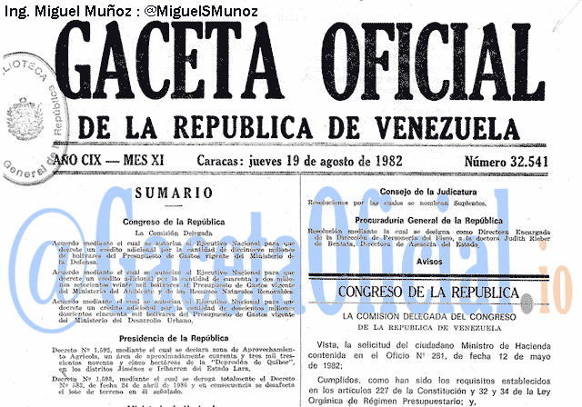 Gaceta Oficial 32541 del 19 Agosto 1982