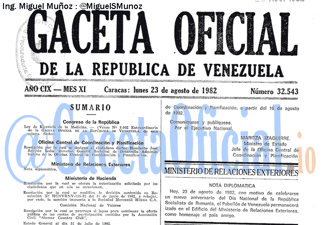 Gaceta Oficial 32543 del 23 Agosto 1982