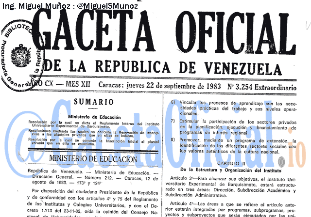 Gaceta Oficial 3254 del 22 Septiembre 1983