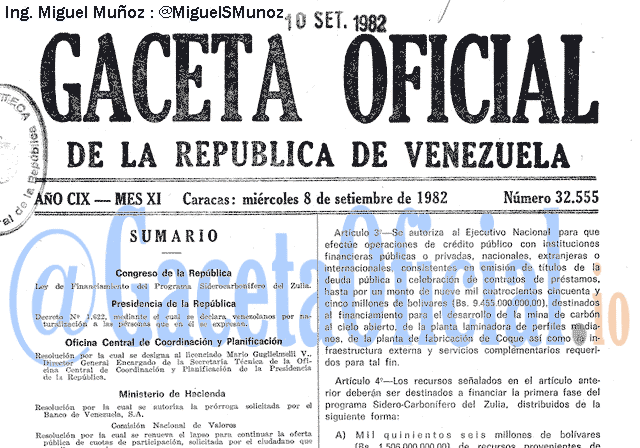 Gaceta Oficial 32555 del 8 Septiembre 1982