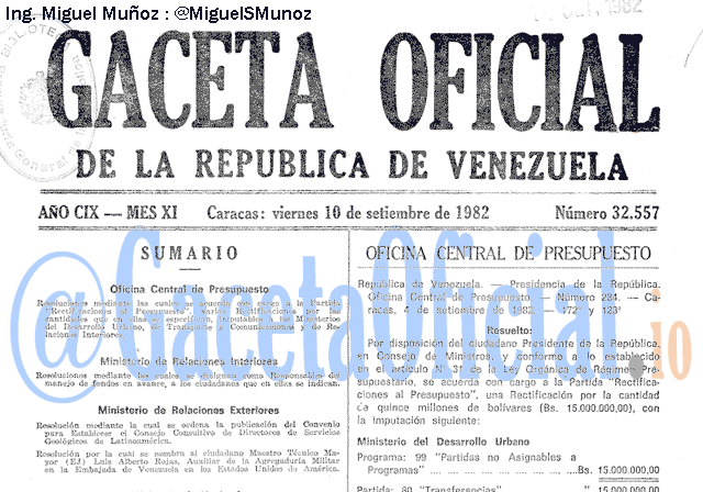 Gaceta Oficial 32557 del 10 Septiembre 1982