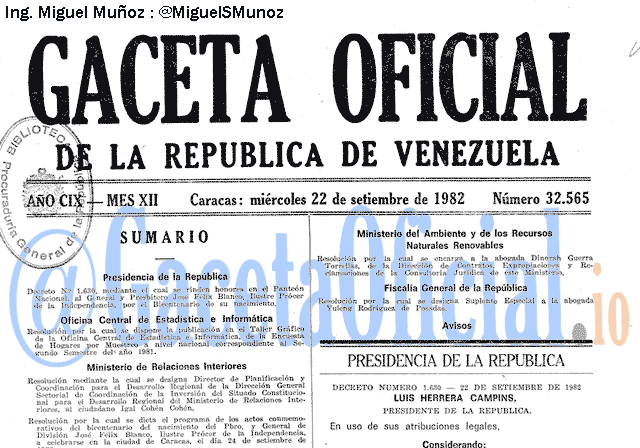 Gaceta Oficial 32565 del 22 Septiembre 1982