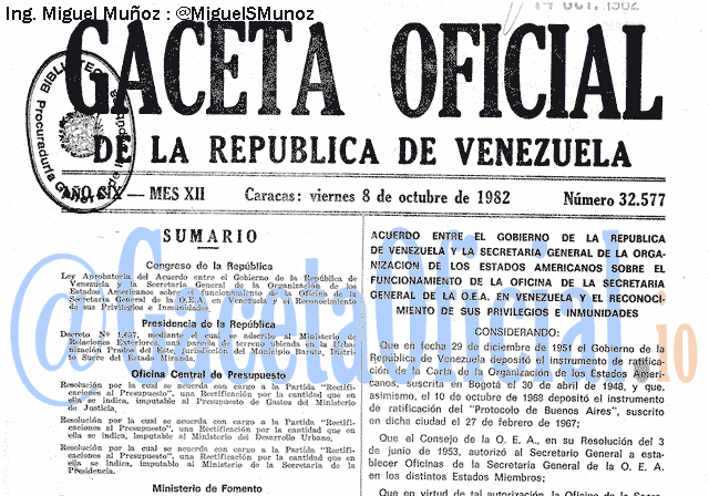 Gaceta Oficial 32577 del 8 Octubre 1982