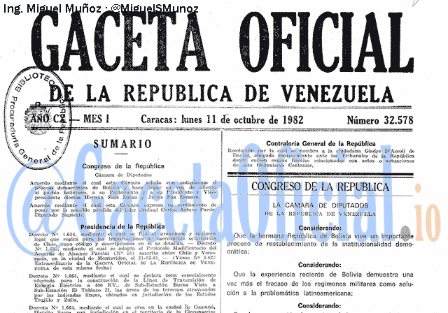 Gaceta Oficial 32578 del 11 Octubre 1982