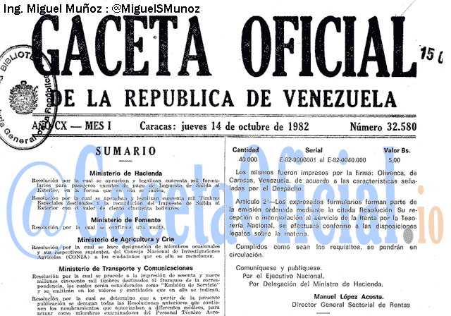 Gaceta Oficial 32580 del 14 Octubre 1982