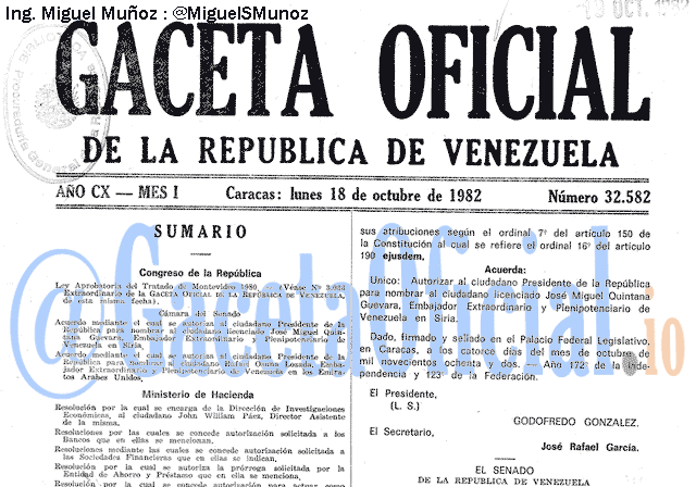 Gaceta Oficial 32582 del 18 Octubre 1982