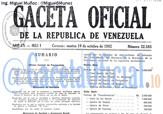 Gaceta Oficial 32583 del 19 Octubre 1982