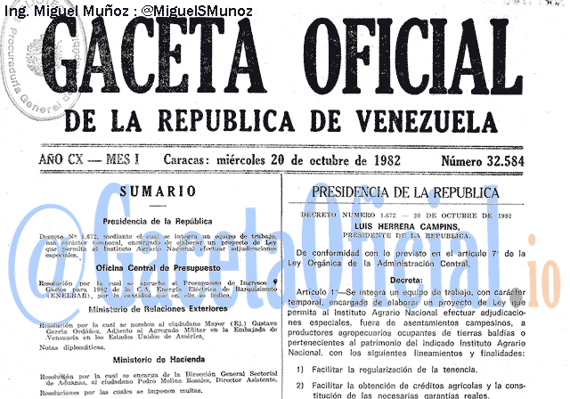 Gaceta Oficial 32584 del 20 Octubre 1982