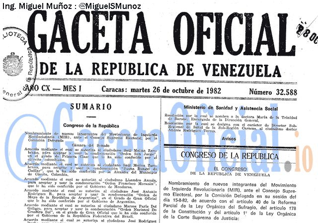 Gaceta Oficial 32588 del 26 Octubre 1982